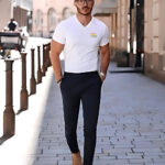 Mens White RGG Short Sleeve V-Neck T-Shirt